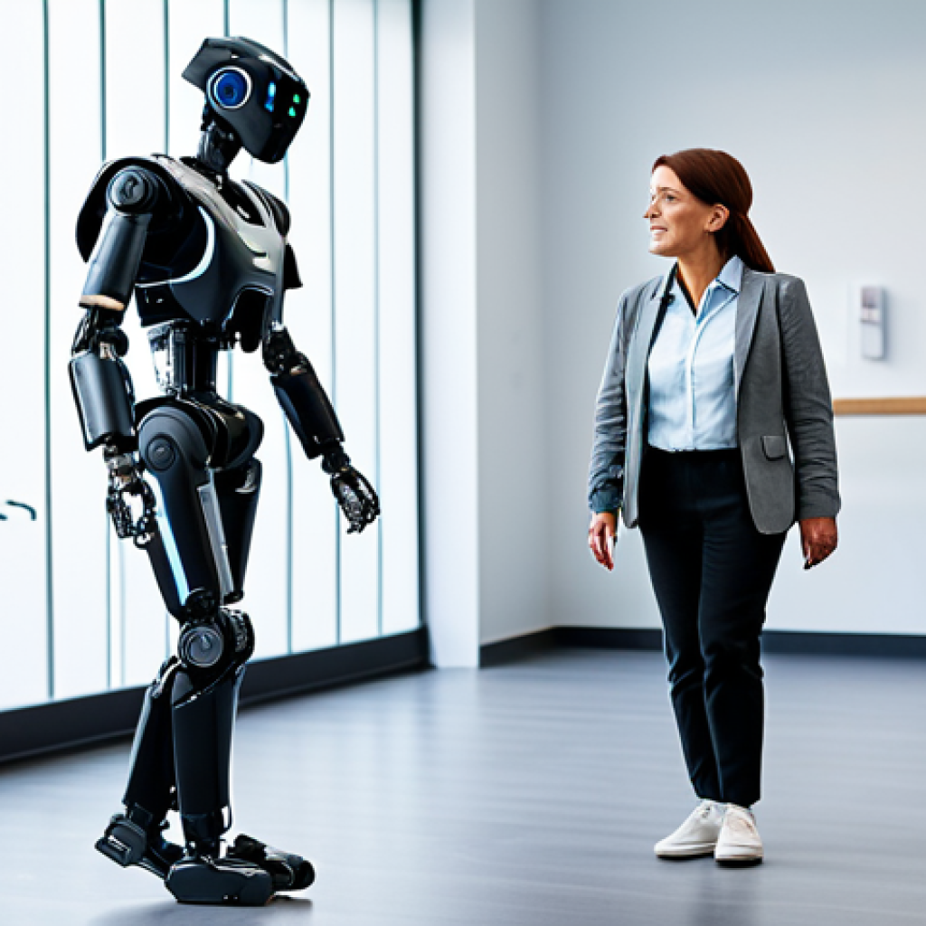 AI를 이용한 재활 치료의 새로운 가능성 - A patient using a robotic exoskeleton to walk, assisted by a therapist in a modern rehabilitation ce...