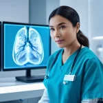Home 22 AI 기술의 발전과 건강 산업의 변화 - **AI-Powered Precision Diagnostics**
A futuristic, sterile medical examination room bathed in so...