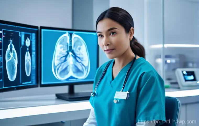 AI 기술의 발전과 건강 산업의 변화 - **AI-Powered Precision Diagnostics**
A futuristic, sterile medical examination room bathed in so...